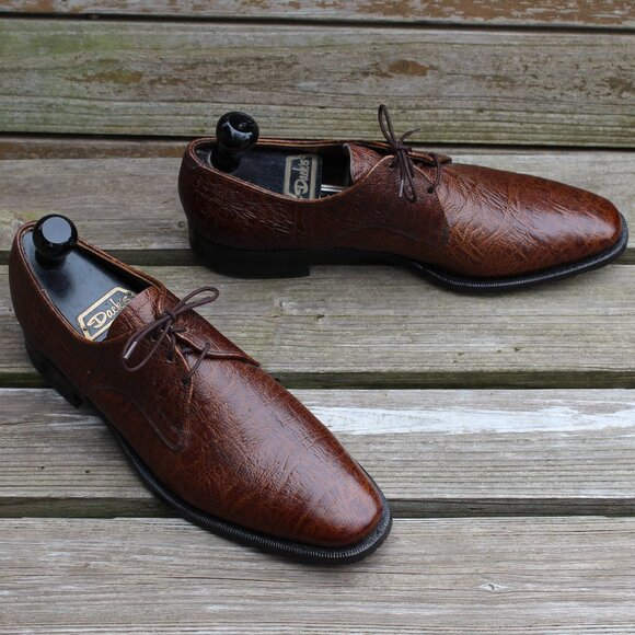 EUC Vtg 70s Florsheim Antelope Leather Derby, Men's 10.5 Narrow, Made in Canada - Picture 1 of 15